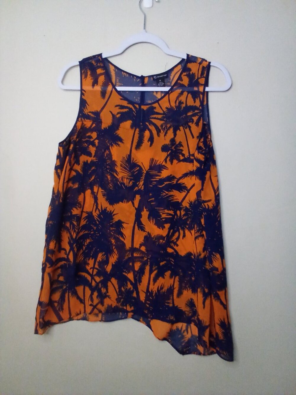 New Directions Blouse Women M Sleeveless Layered Tropical Palm Tree Orange Blue
